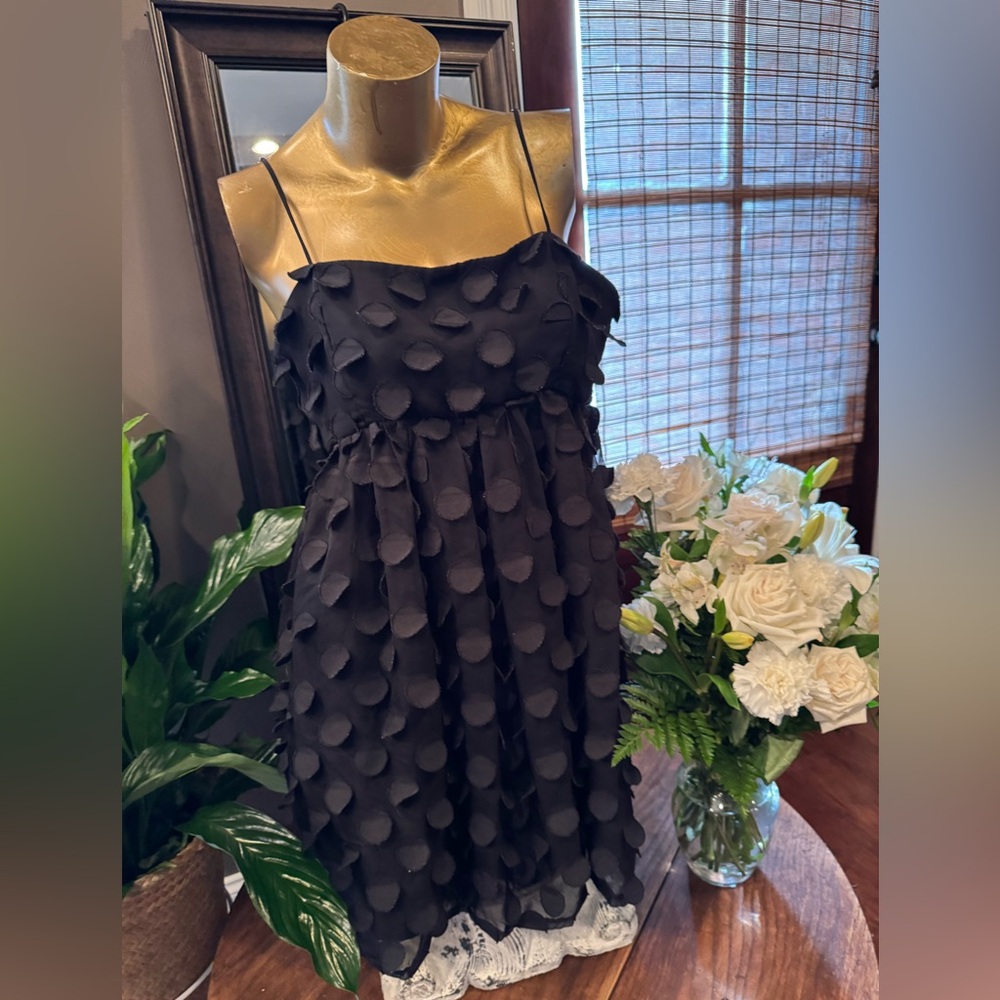 Black Textured Sleeveless Dot Dress